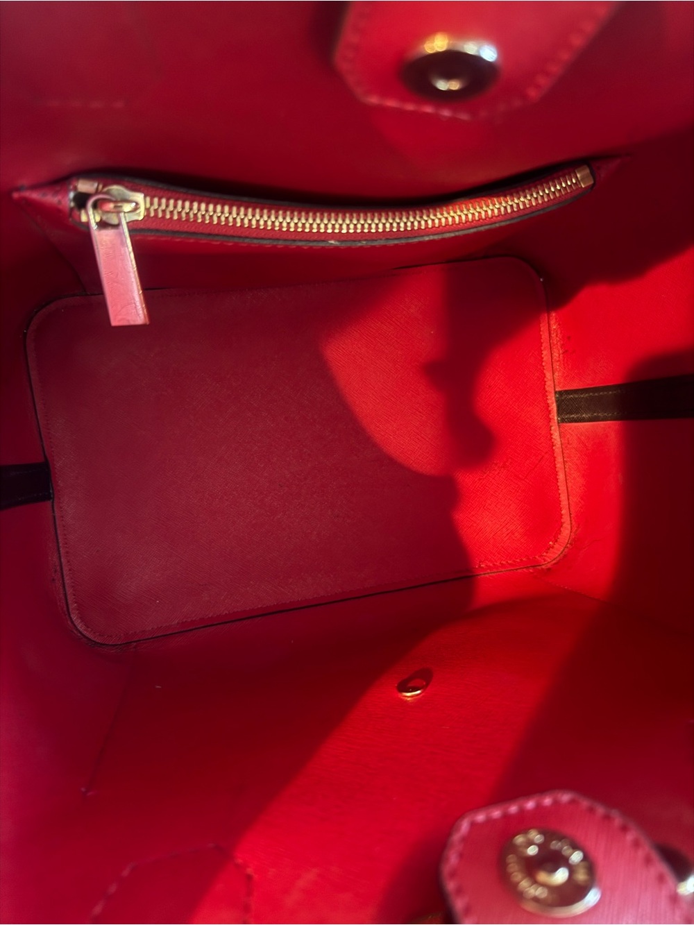 Michael Kors Black Leather Tote with Red Interior and Gold Hardware - Picture 7 of 13